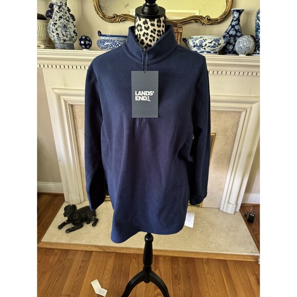 Lands' End Women's Fleece Quarter-Zip Pullover Deep Sea Navy Blue Size 3X New - Picture 1 of 8